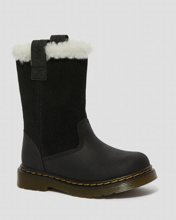 Dr Martens Dětské Kotníkové Boty Toddler Fur-lined Juney Černé, CZ-563409